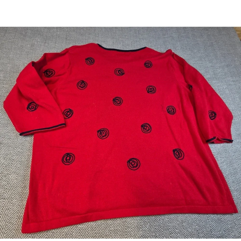 C.D. Daniels Red Cotton Knit Embroidered Swirl 3/4 Sleeve Sweater 1X
